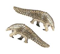 GALPADA 2pcs Vintage Brass Pangolin Figurines Small Desk Statues Feng Shui Lucky Sculpture for Wealth Compact Home Office Collectibles