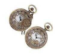 GALPADA 2pcs Vintage Classic Roman Dial Gear Pocket Watch Hanging Necklace Men Clothing Decor Accessories
