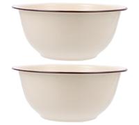 GALPADA 2pcs Vintage Enamel Mixing Bowl Beige Deep Basin | Smooth Enamel Surface, Elegant Traditional Chinese Styling, Retro Decor Appeal, Suitable for Cakes, Candies, Picnics