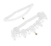 GALPADA 2pcs White Lace Wedding Garter Set for Bride with Rhinestone Ornaments, Polyester Material, Unique Leg Band Gift for Reception Or Prom