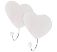 GALPADA 2pcs White Wooden Decorative Coat Hooks Heart Shape Hanger Wall Hook for Organizing Towels and Keychains in Bedroom, for Walls with Fine Grain Texture