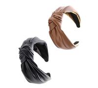 GALPADA 2Pcs Wide Knotted Leather Headband for Women - Stylish Faux Leather Hair Accessories in Black and Brown - Perfect for Makeup Spa Sports and Everyday Wear