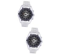 GALPADA 2pcs Winner Automatic Mechanical Watch Men Round Skeleton Dial Stainless Steel Band Wrist Watch