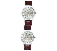 GALPADA 2pcs Winner Hollow Round Dial Manual Mechanical Watch for Men Pu Band Stylish Silver and Precision Movement with Roman Numerals for Casual Wear