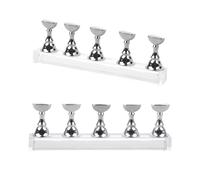 GALPADA 2sets Magnetic Nail Tips Practice Display Stand Acrylic Base with Electroplated Crystal Holder and Long Chessboard Design for False Nails Art Training Salon Use