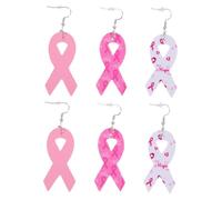 GALPADA 3 Pairs Creative Leather Ribbon Earrings Breast Cancer Awareness Jewelry Stylish Dangle PU Earrings for Women Support Breast Health Campaigns