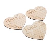 GALPADA 3 Pcs Heart Shaped Wooden Birth Announcement Signs for Newborns, Khaki Wooden Infant Name Plaques for Baby Room Decor and Photography Embellishment