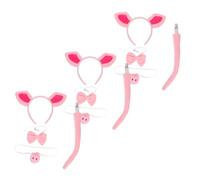 GALPADA 3 Set Pig Ears Headband Pig Tail and Bow Tie for Christmas Ears Headband Cosplay for Dress up Party Accessories Pink