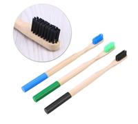 GALPADA 3pcs Bamboo Toothbrush Natural Biodegradable Handles with Soft Charcoal Bristles Ergonomic Design for Adults Oral Care Army Black Random Color
