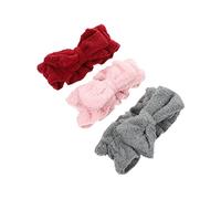 GALPADA 3pcs Bowknot Elastic Headbands for Home Use Stylish Makeup Hairbands for Women Face Washing Spa Accessories Red Pink Grey