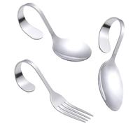 GALPADA 3pcs Curved Handle Stainless Steel Silverware Set Lightweight Dinner Spoons and Forks with Polished Finish for Buffet Serving and Easy Grip Suitable for Elderly