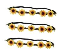 GALPADA 3pcs Elegant Hawaiian Sunflower Crown Flower Hair Band Realistic Flower Wreath Luau Party Supplies Tropical Beach Accessory