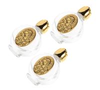 GALPADA 3pcs Glass Holy Water Bottles for Catholics Portable Religious Blessing Containers with Sealing Decorative Crystal Alloy Embossed Design for Storing Holy Water