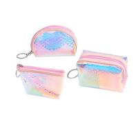GALPADA 3pcs Holographic Coin Purse Set TPU Handbag Unique Fish Scales Pattern for Cash Cards and Lipstick Random Style Semicircle Trapezoidal Square
