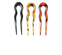 GALPADA 3pcs Leopard Print Resin U-shaped Hair Pins Set Double-prong Hair Forks for Bridal Updo in Dark Coffee Light Coffee and Black