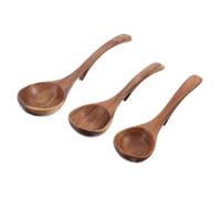 GALPADA 3pcs Long Handle with Hook Soup Spoon Asian Soup Spoons Wooden Brown