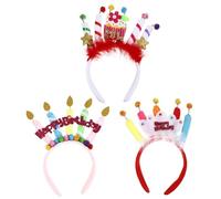 GALPADA 3pcs Lovely Birthday Cake Candle Hair Hoops, Cloth Material Party Hair Accessories Fine Workmanship, for Birthday Parties and Photo Shootings