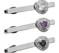 GALPADA 3Pcs Men’S Tie Clips Set with Silver Heart Gemstone Bling Collar Pins, Necktie Bars for Business Suit Shirts, Stylish Men’S Accessories Jewelry for Formal and Wedding Wear