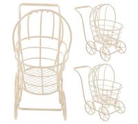 GALPADA 3pcs Miniature Metal Wire Dollhouse Stroller Pram Sturdy Lightweight Carriage Ornaments with Functional Storage Basket Imagination-driven Playhouse Decor and Mini Furniture