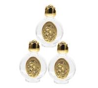 GALPADA 3pcs Refillable Glass Holy Water Bottles with Rose Embossed Alloy Caps Small Decorative Perfume Containers Portable Christian Blessing Water Vessels for Church Décor and Travel