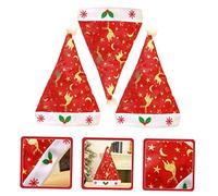 GALPADA 3pcs Santa Hats for Adults and Comfortable Christmas Party Accessories with Classic Holiday Print and Gold Foil Breathable Xmas Decoration