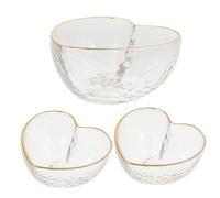 GALPADA 3pcs Transparent Heart Shaped Crystal Glass Salad Bowls with Gold Rim Creative Small Fruit and Dessert Serving Bowls for Home Restaurants and Catering Use