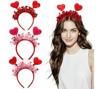 GALPADA 3pcs Valentine's Day Headband Heart-shaped Sequin Headband for Women Party Costume Accessory for Valentine's Day Celebrations and Photo Booth Decor