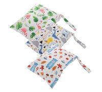 GALPADA 3pcs Waterproof Wet Bags for Baby Cloth Diapers with Zipper Snap Handle Stylish Cartoon Prints Reusable Versatile Travel Accessory Can Be Attached to Diaper Bags
