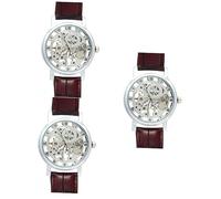 GALPADA 3pcs Winner Men's Manual Mechanical Watch with Hollow Round Dial Pu Band Silver and Brown for Stylish Casual Wear