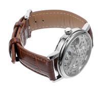 GALPADA 3pcs Winner Men's Mechanical Watch with Hollow-Out Round Dial Pu Band Silver and Brown Manual Winding for Stylish Everyday Wear
