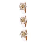 GALPADA 3pcs Women Automatic Mechanical Wrist Watch with Pu Band for Ladies Rhinestone Decor Not for Casual Wear
