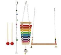 GALPADA 3pcs Wooden Parrot Set for Budgerigar and Chicken Featuring Bird Xylophone and Swing, Designed as Foraging to Reduce Stress in Bird Cages for Pet Owners