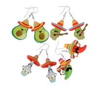 GALPADA 4 Pairs Mexican Dangle Earrings of Avocado Chili Cactus Sombrero Designs Lightweight Acrylic Jewelry for Women for Cinco De Mayo Festive Occasions