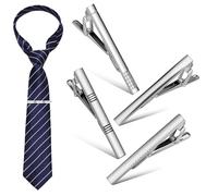 GALPADA 4 Pcs Copper Tie Clip Set Silver Metal Necktie Bar Pinch Clips for Men Business Wedding Formal Shirt Accessories