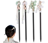 GALPADA 4 Pcs Vintage Wooden Chinese Hair Sticks with Tassel Pendants Lightweight Hair Chopsticks for Womens Elegant Bun Hairstyles Classic Retro Design Wives Mothers Girlfriends