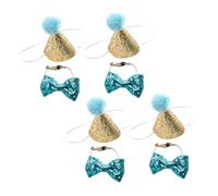 GALPADA 4 Set Small Pet Birthday Hat and Bowtie Lightweight Sequined Pom Pom Party Accessories for Cats Dogs Kittens and Puppies Comfortable Fit Easy to Clean Pet Decoration Kit