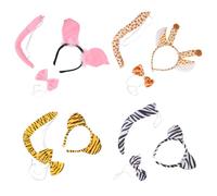 GALPADA 4 Sets Animal Costume Accessories Kit with Giraffe Tiger Pig Zebra Headbands Bow Ties Tails for Halloween Cosplay Party Photo Props Soft Comfortable Design