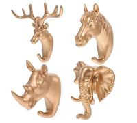 GALPADA 4 Sets Animal Head Wall Hooks Decorative Key Coat Hat Hangers Creative Home Wall Decor Space Saving Organizer with Unique Deer Horse Rhino Elephant Design