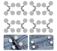 GALPADA 4 Sets Universal No-sew Waist Buttons for Jeans Thin Waist Adjustable Buckles Instant Pants Clips Size S Silver for Trouser Fit Adjustment