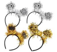 GALPADA 4pcs 2026 Glitter Tinsel Headbands for New Year and Christmas Holiday Events, Silver Fabric Bands with Precision Craftsmanship and Reusable Design, Festive Hair Accessories