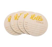 GALPADA 4pcs Arrival Sign Wooden Newborn Circular Announcement Card Yellow Records Birth Date Time Weight Height for Baptism Present and Birth Announcements