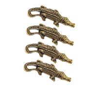 GALPADA 4pcs Brass Crocodile Figurines for Desk Decor Retro Vintage Style Small Alligator Sculptures with Wear-resistant Material and Tea Pet Functionality, for Office