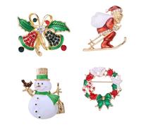 GALPADA 4Pcs Christmas Alloy Brooch Pin Set - Bell, Snowman, Dove Wreath Santa Claus - Festive Clothes Accessory for Women’S Holiday Decoration