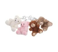 GALPADA 4pcs Cute Plush Curly Hair Bear Keychain Set, Soft Sitting Stuffed Animal Keyring with Silver Metal Ring, Cartoon Backpack and Handbag Charm Accessories for Travel and Daily Use