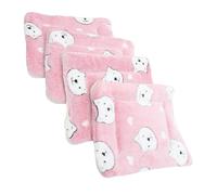 GALPADA 4pcs Guinea Pig Blanket Set Soft Wool Sleep Mats Warm Cage Liners Small Pet Bedding Pads for Hamsters and Guinea Pigs, Pink Bear Head Design, Size S, Suitable for Small Animal Cages