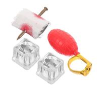 GALPADA 4pcs Halloween Prank Props Set Water Spray Ring Piercing Nail Fake Realistic Ice Cubes Bugs for April Fool's Day Parties Carnival Fun
