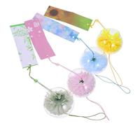 GALPADA 4Pcs Japanese Glass Wind Chimes with Artificial Flowers, 7Cm Mini Flower Chimes in Pink Blue Green Yellow, Decorative Garden Patio Hanging Wind Bells for Outdoor Home