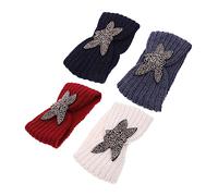 GALPADA 4pcs Knitted Diamond Four-leaf Hairband Headbands for Women Wide Headbands Warm Winter Decorative Hair Band for Makeup