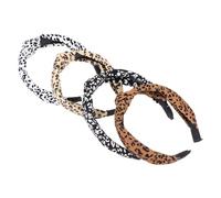 GALPADA 4pcs Leopard Print Cloth Headbands for Women Wide Knotted Retro Hairbands Soft Non Slip Hair Wraps in White Black Brown Light Yellow Stylish Head Decor for Daily Wear