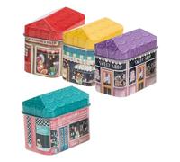 GALPADA 4pcs Mini Tinplate Candy Storage Boxes with House Patterns, Small Kitchen and Living Room Tin Containers for Dried Fruit and Flower Tea, Cartoon Designs Assorted style